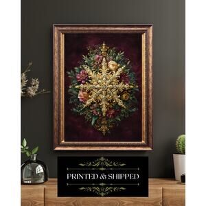 Victorian Baroque Snowflake Print Winter Floral Wall Art Vintage Holiday Design